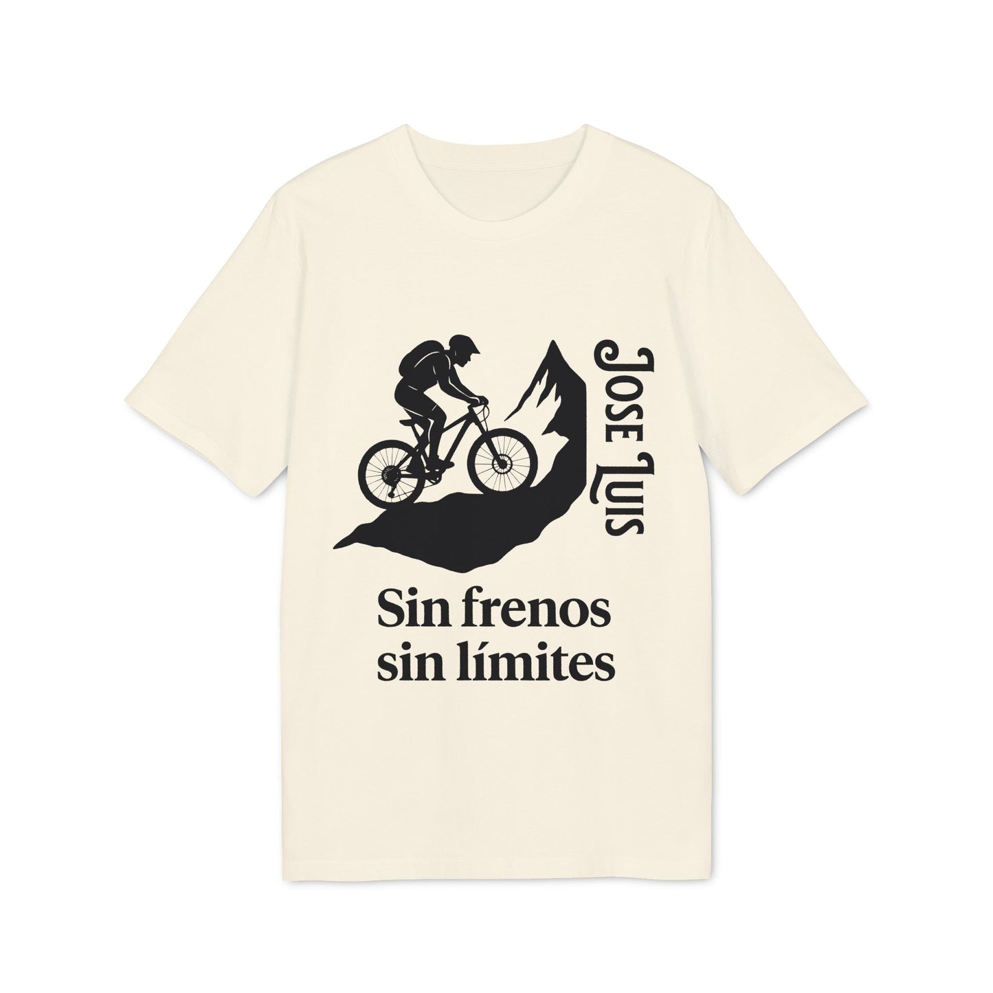 Personalizada Mountain Bike Sin Frenos Sin Limites Sustainable Unisex Tee con gráfico de ciclista de montaña y texto “Sin frenos sin límites”