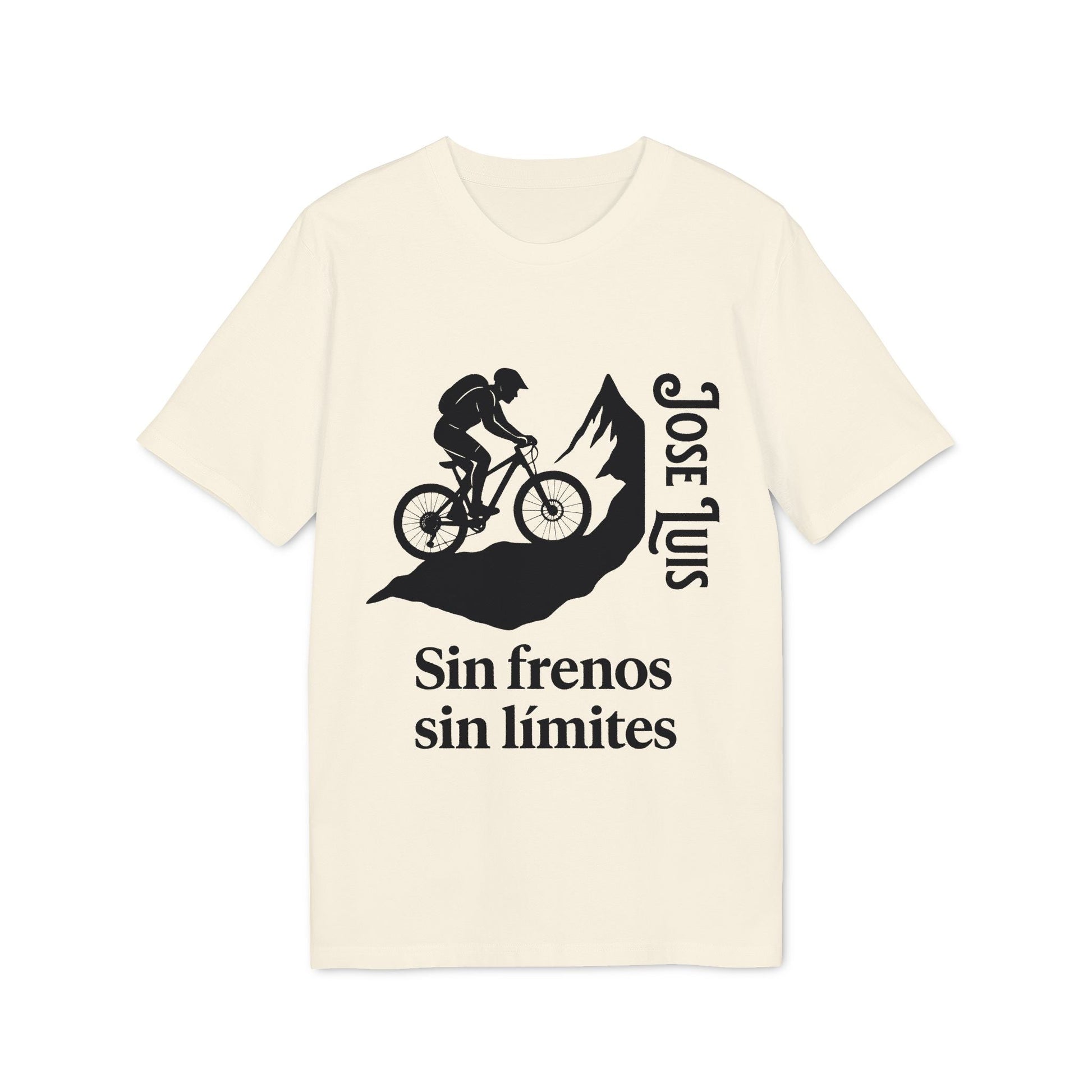 Personalizada Mountain Bike Sin Frenos Sin Limites Sustainable Unisex Tee con gráfico de ciclista de montaña y texto “Sin frenos sin límites”