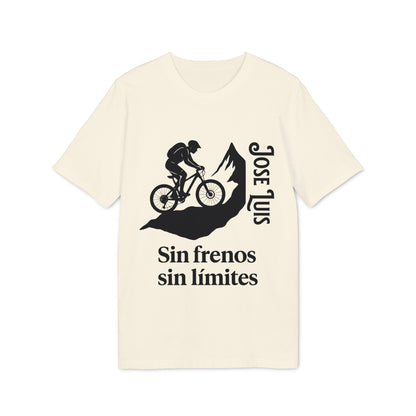Personalizada Mountain Bike Sin Frenos Sin Limites Sustainable Unisex Tee con gráfico de ciclista de montaña y texto “Sin frenos sin límites”