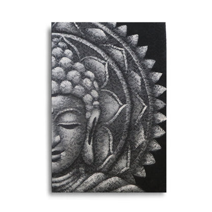 Canvas-Buddha-Mandala-Wandbild – 60x80 CM, dekorative Leinwand mit Buddha-Gesicht und Mandala in Schwarz-Weiß, Rahmen aus Albasia-Holz