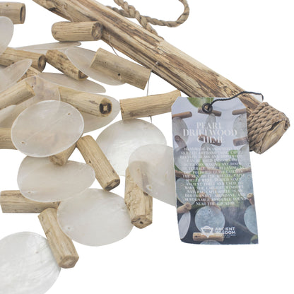 Capiz Shell Driftwood Chime – 31x20 CM with capiz shell discs, driftwood and pinewood beads, natural hanging decor close-up