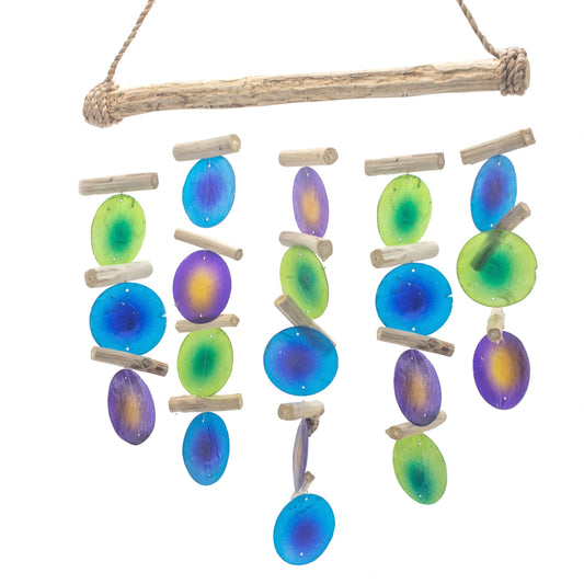 Capiz Shell Driftwood Chime – 32x25 CM mit multicolor Capiz-Muscheln und hängenden Treibholzstücken