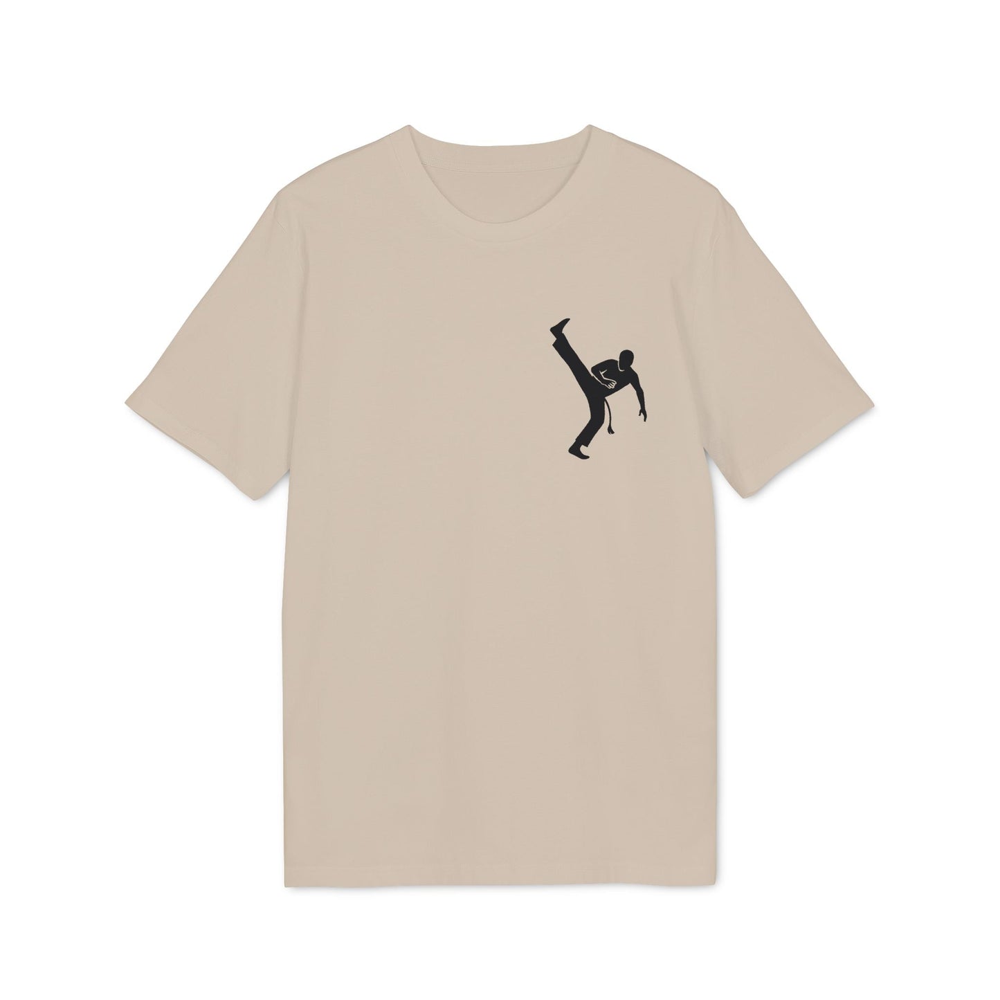 Capoeira Kick 100% Organic Cotton T-Shirt beige tee with black capoeira kick silhouette graphic on chest