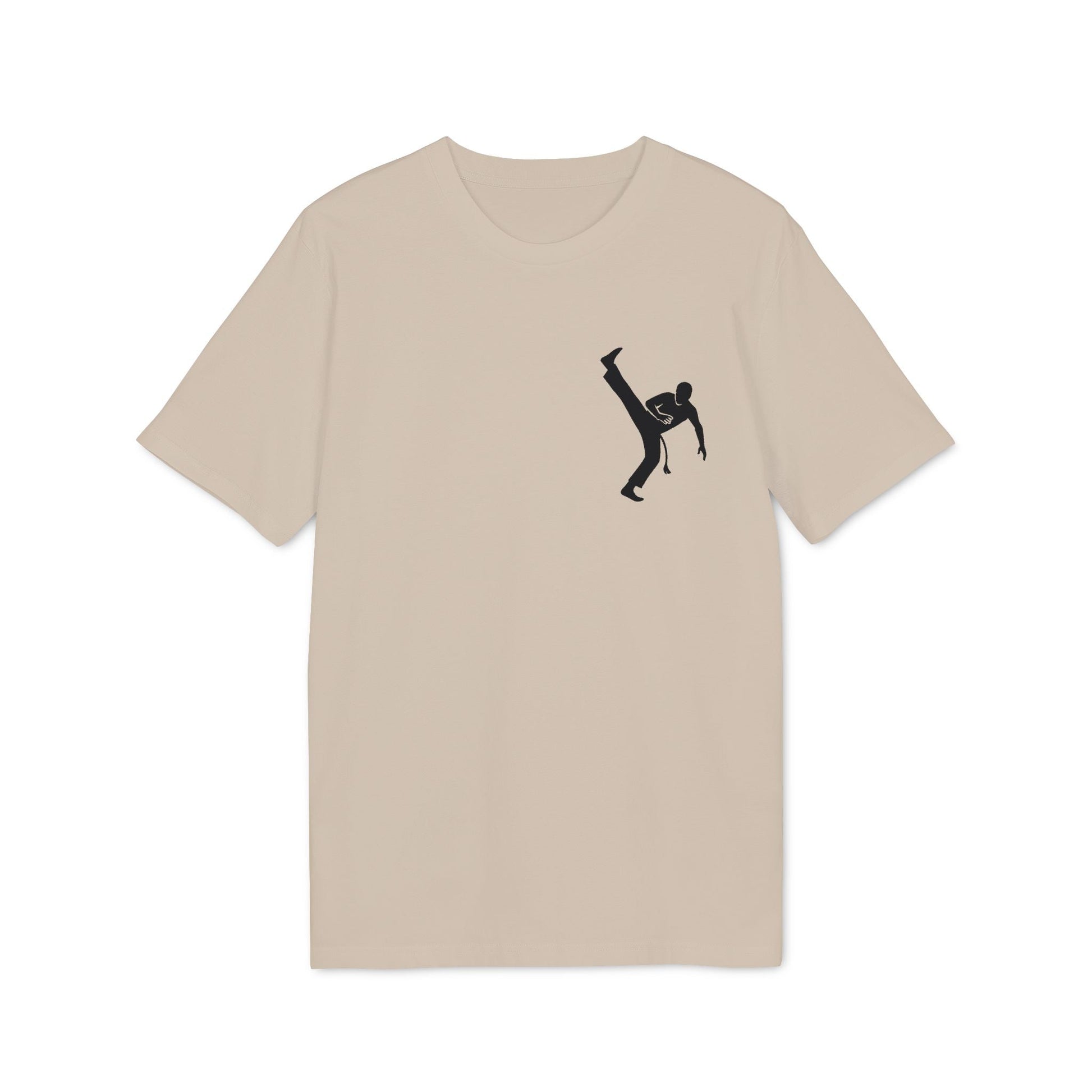 Capoeira Kick 100% Organic Cotton T-Shirt beige tee with black capoeira kick silhouette graphic on chest