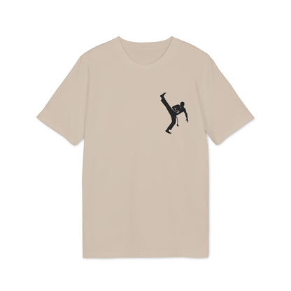 Capoeira Kick 100% Organic Cotton T-Shirt beige tee with black capoeira kick silhouette graphic on chest