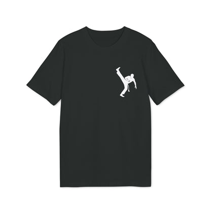 Capoeira Kick 100% Organic Cotton T-Shirt black tee with white capoeira kick silhouette graphic on chest