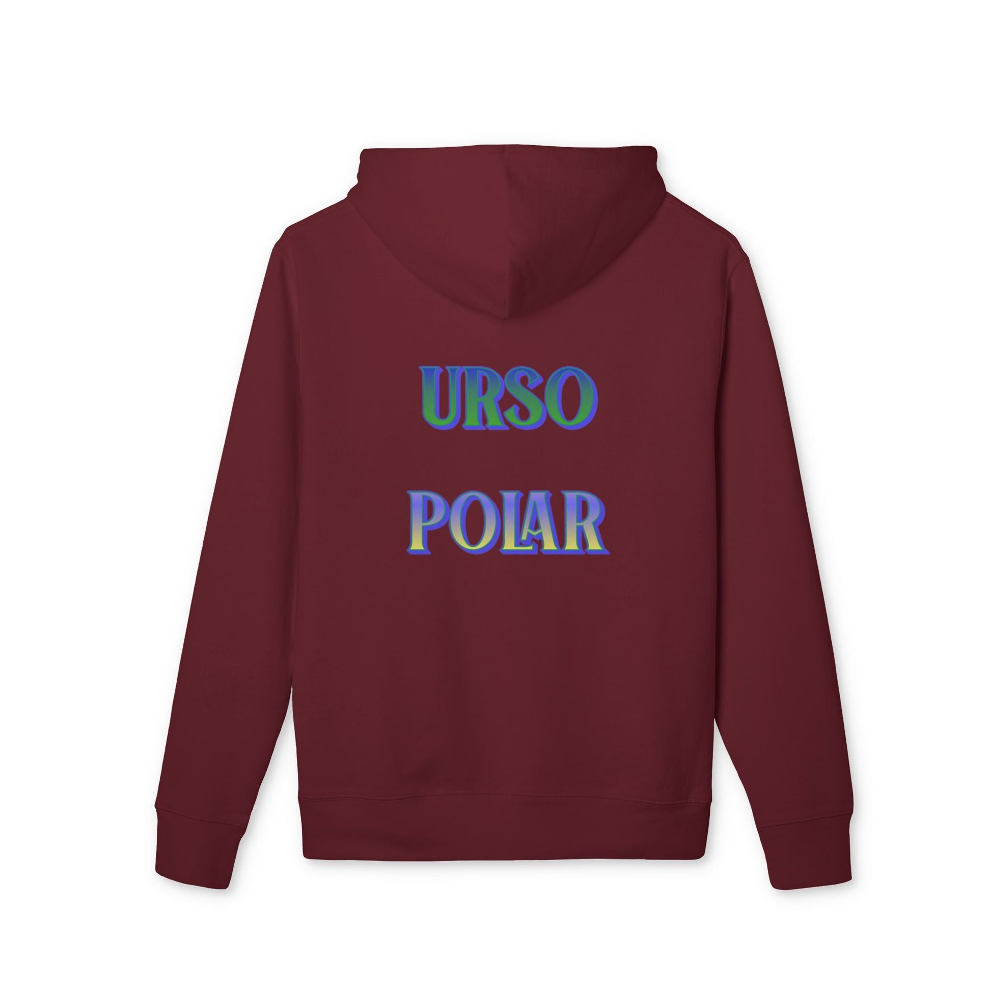 Capoeira Personalized Premium Unisex Hoodie en color burdeos, vista trasera con capucha y estampado "URSO POLAR" en la espalda