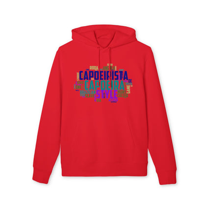 Capoeira Personalized Premium Unisex Hoodie roja con capucha y cordón, estampado tipográfico “Capoeirista Capoeira Style” en el pecho