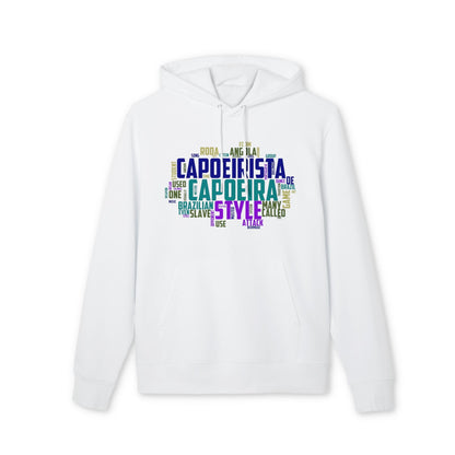 Alt Tag: Capoeira Personalized Premium Unisex Hoodie blanco con capoeira word art multicolor en el pecho, estilo casual unisex