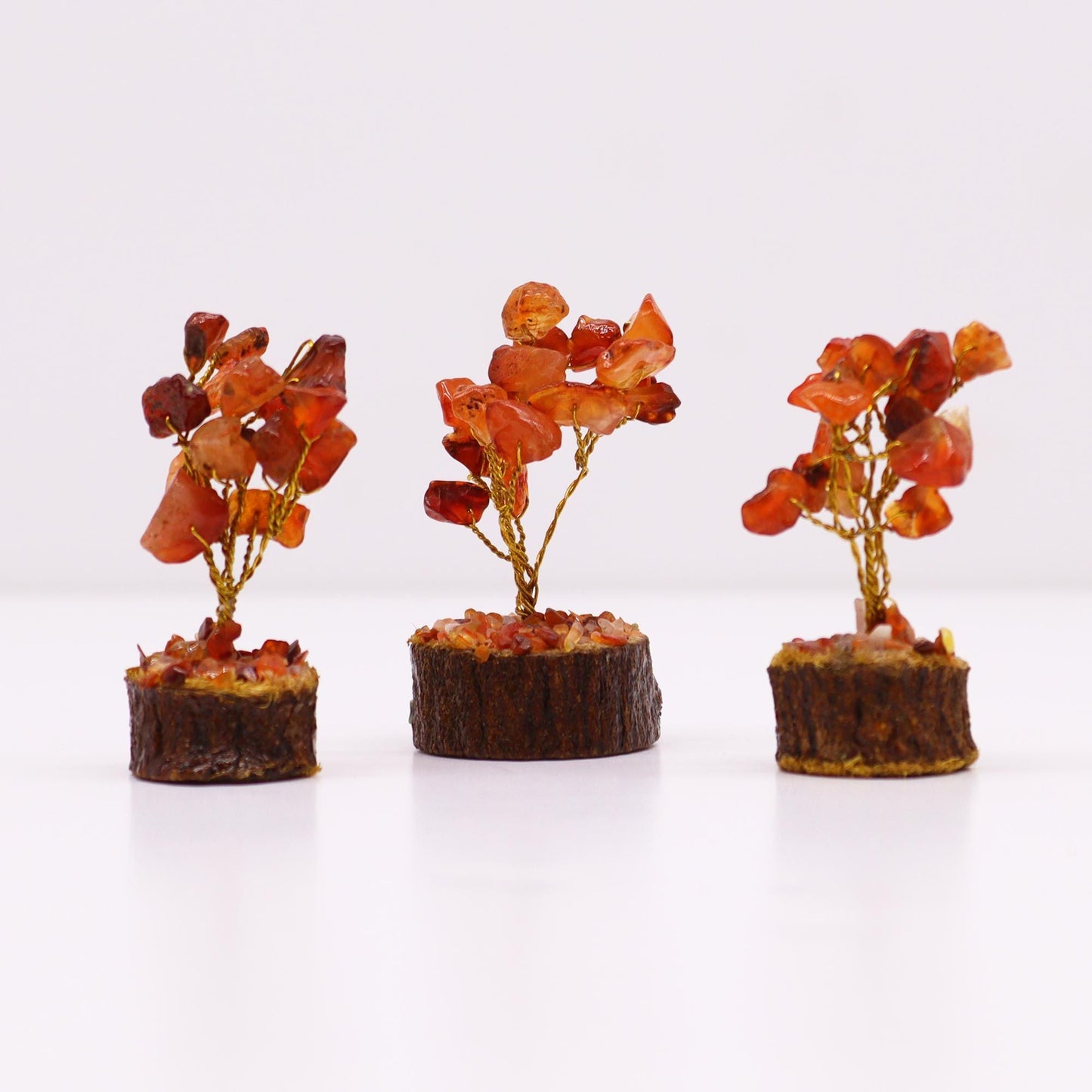 Alt Tag: Carnelian Mini Gemstone Tree – 6 CM, 15 Stones mini decorative gemstone trees with carnelian stones on wooden bases
