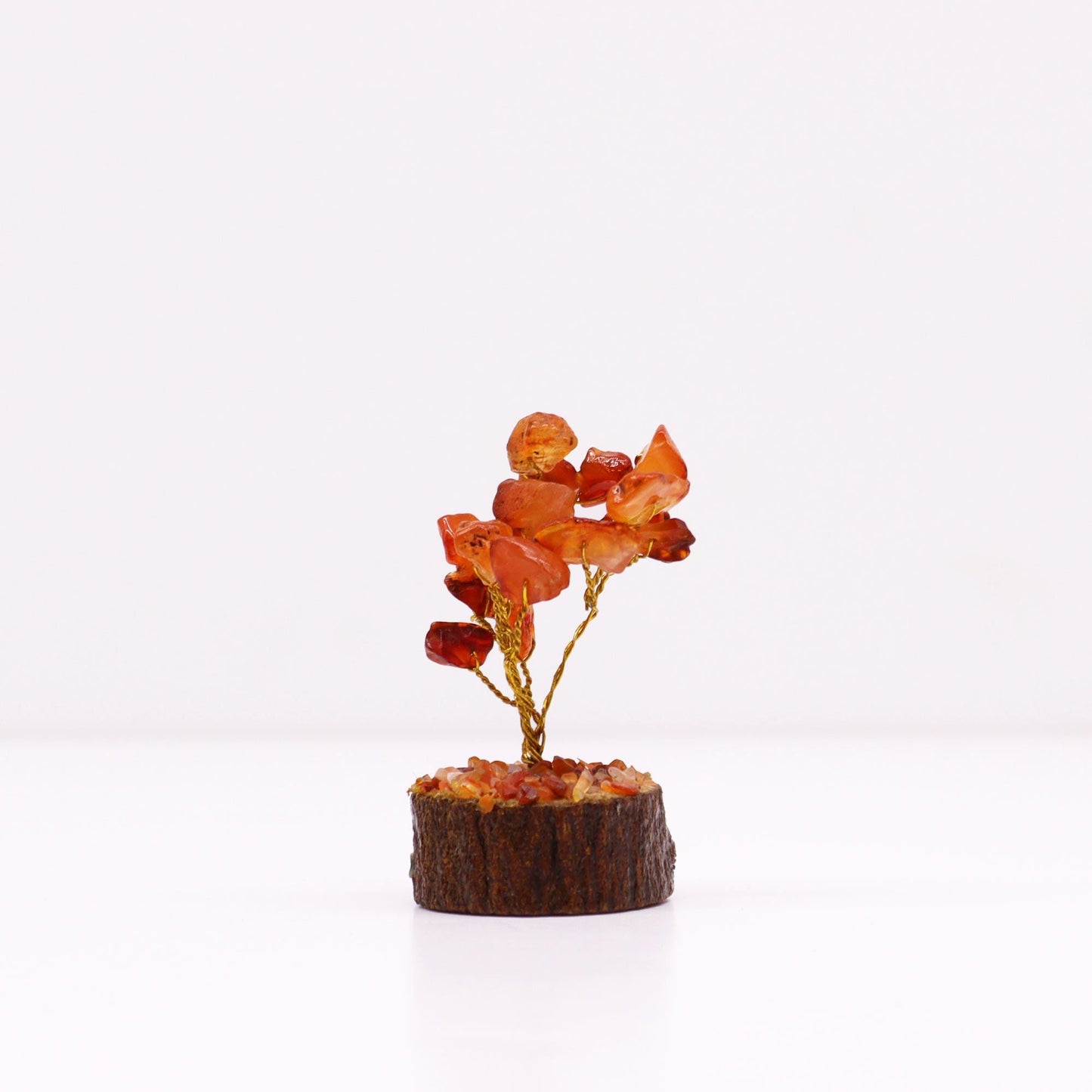 Carnelian Mini Gemstone Tree – 6 CM, 15 Stones decorative carnelian stone tree on wooden base, small tabletop ornament