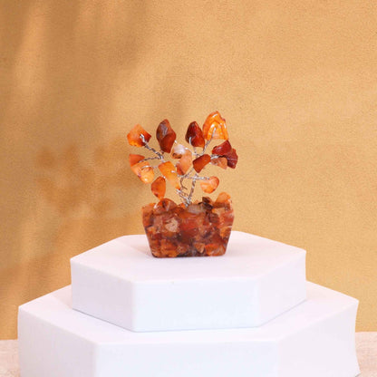 Carnelian Mini Gemstone Tree – Orgonite Base, 15 Stones mini carnelian gemstone tree on orgonite base, decorative tabletop display