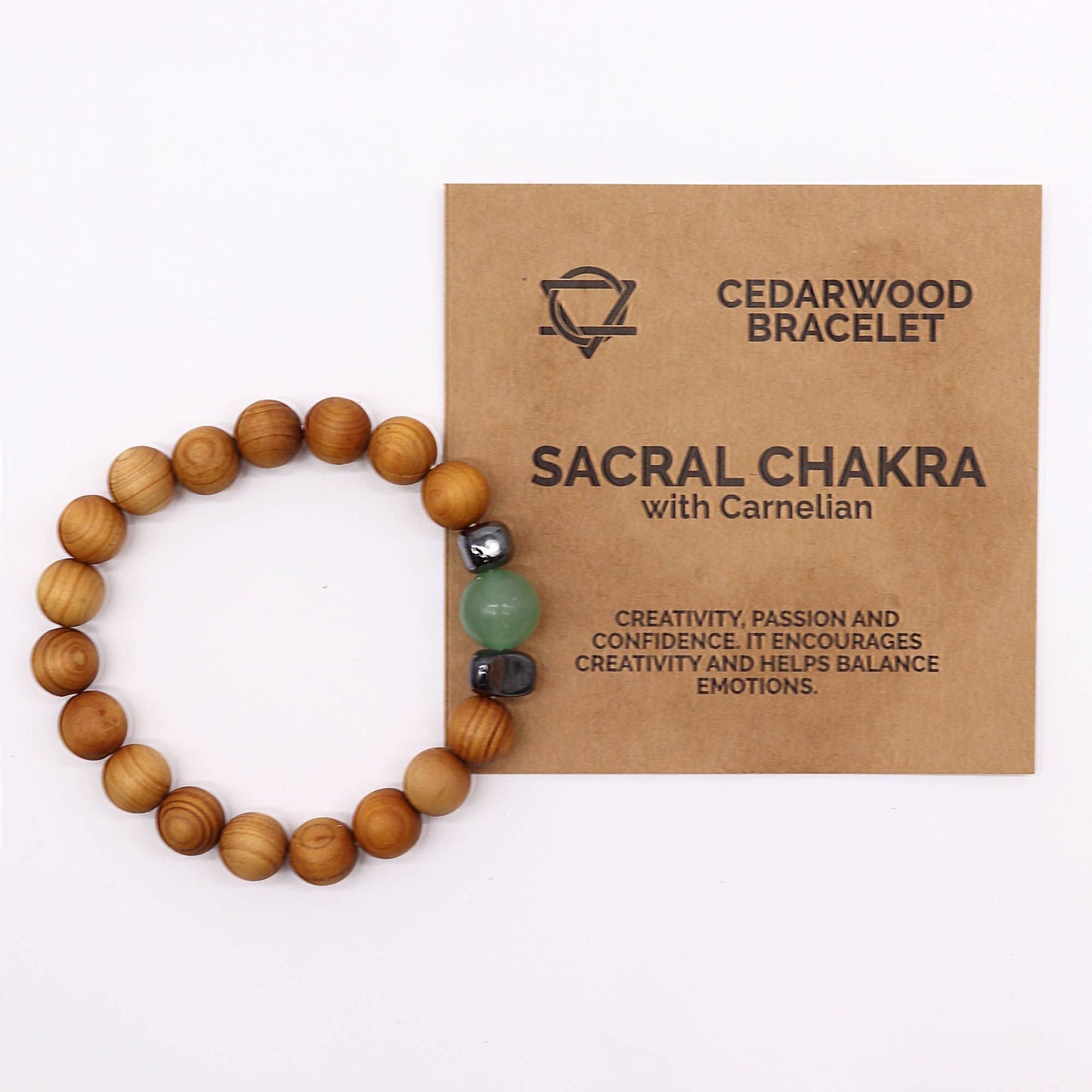 Alt Tag: Cedarwood Chakra Bangle – Green Aventurine cedarwood bead bracelet with green aventurine stones, sacral chakra bangle