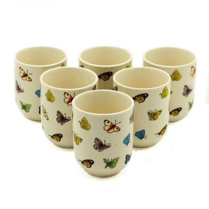 Ceramic Herbal Tea Cup Set – Butterflies, 190ML, set de tazas de té de cerámica blanca con diseño de mariposas multicolor
