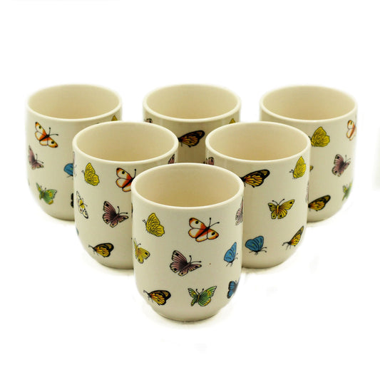 Ceramic Herbal Tea Cup Set – Butterflies, 190ML, set de tazas de té de cerámica blanca con diseño de mariposas multicolor