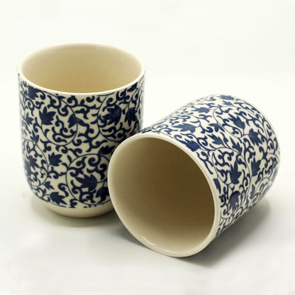 Alt Tag: Ceramic Herbal Tea Cups – Set of 6, 190ML, tazas de cerámica con patrón azul, 190 ml, set de 6