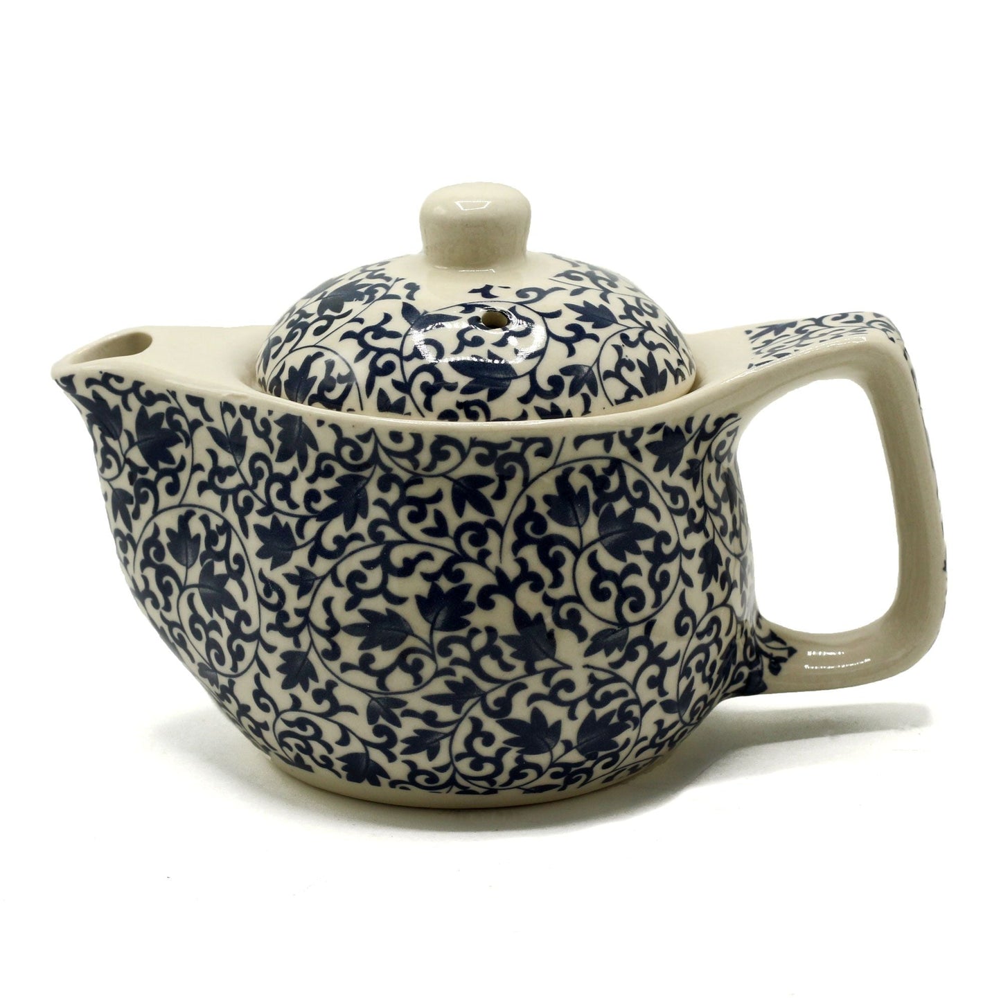 Alt Tag: Ceramic Herbal Teapot – Blue Pattern 350ML ceramic teapot with blue floral pattern, metal strainer, 350ml loose-leaf tea pot