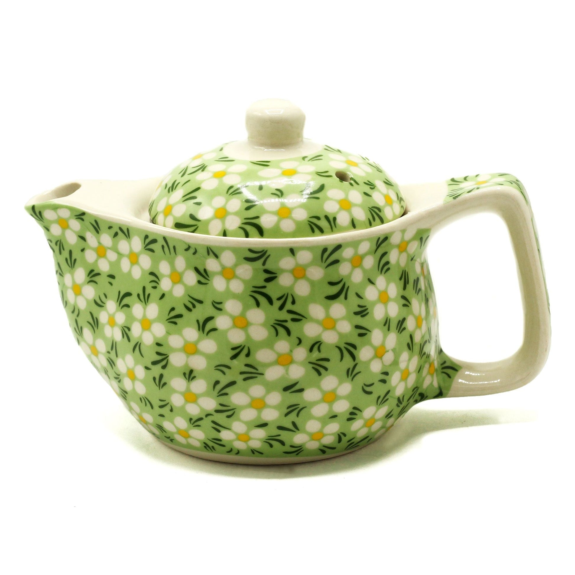 Ceramic Herbal Teapot – Green Daisy 350ML green daisy ceramic teapot with lid, spout, handle and integrated metal strainer