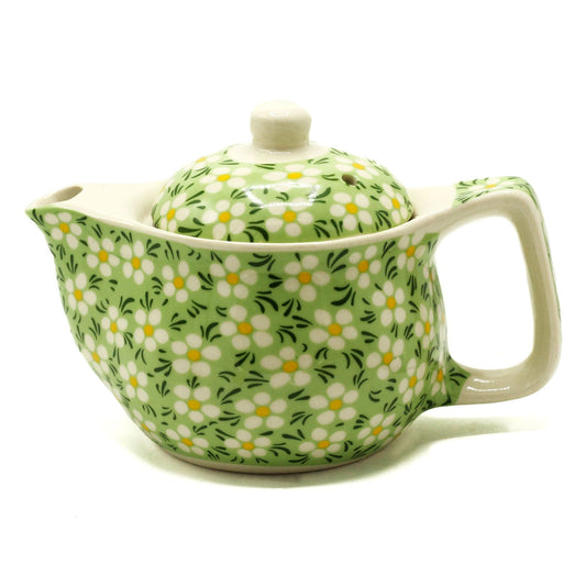 Keramik-Kräuterteekanne – Green Daisy 350ML Keramik-Teekanne „Green Daisy“ (350ML) mit Deckel, Ausguss, Griff und integriertem Metall-Sieb