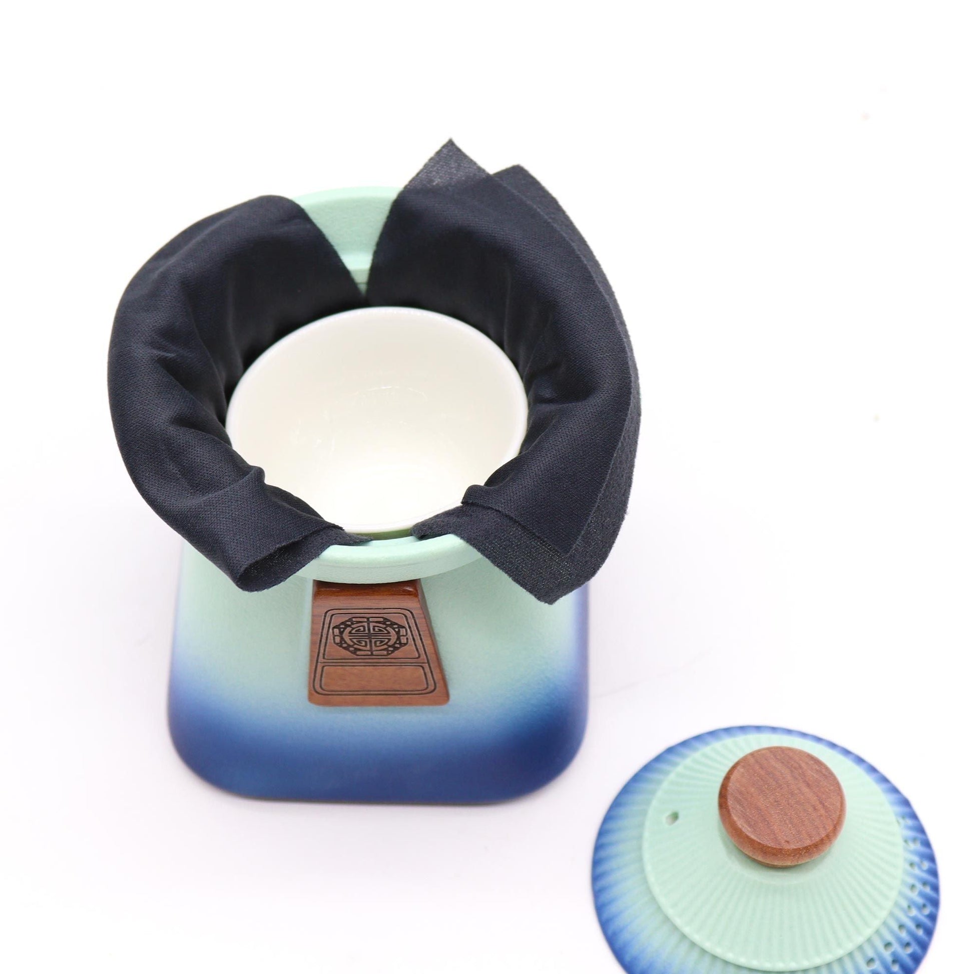 Ceramic Herbal Teapot Set – Blue Heaven Edition teapot with blue gradient ceramic body and lid, top view