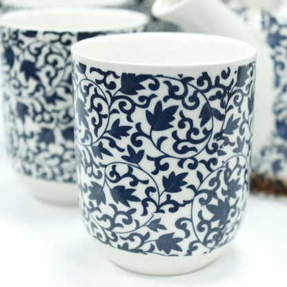 Alt Tag: Ceramic Herbal Teapot Set – Blue Pattern, 6 Cups ceramic cup with intricate blue floral pattern, close-up