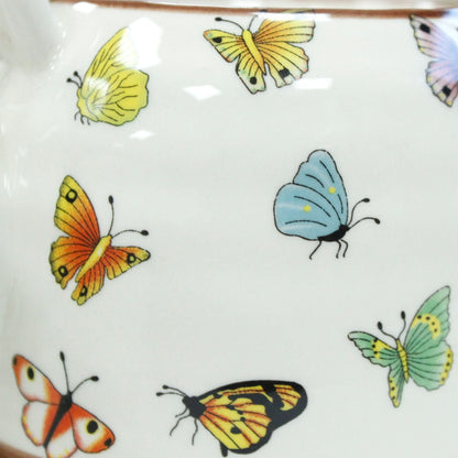 Ceramic Herbal Teapot Set – Butterflies – 6 Cups, close-up of ceramic cup with colorful butterfly pattern
