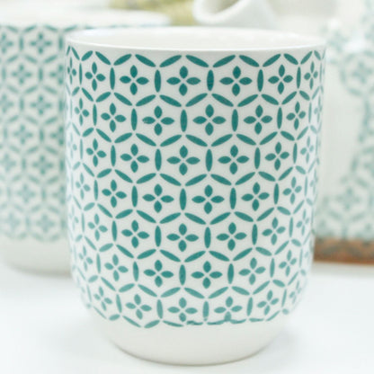 Alt Tag: Ceramic Herbal Teapot Set – Green Mosaic with 6 Cups ceramic cup close-up, green mosaic pattern, 190 ml tea cup