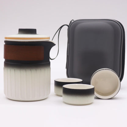 Ceramic Herbal Teapot Set – Travel Pack with gradient ceramic teapot, removable infuser, cups and travel case