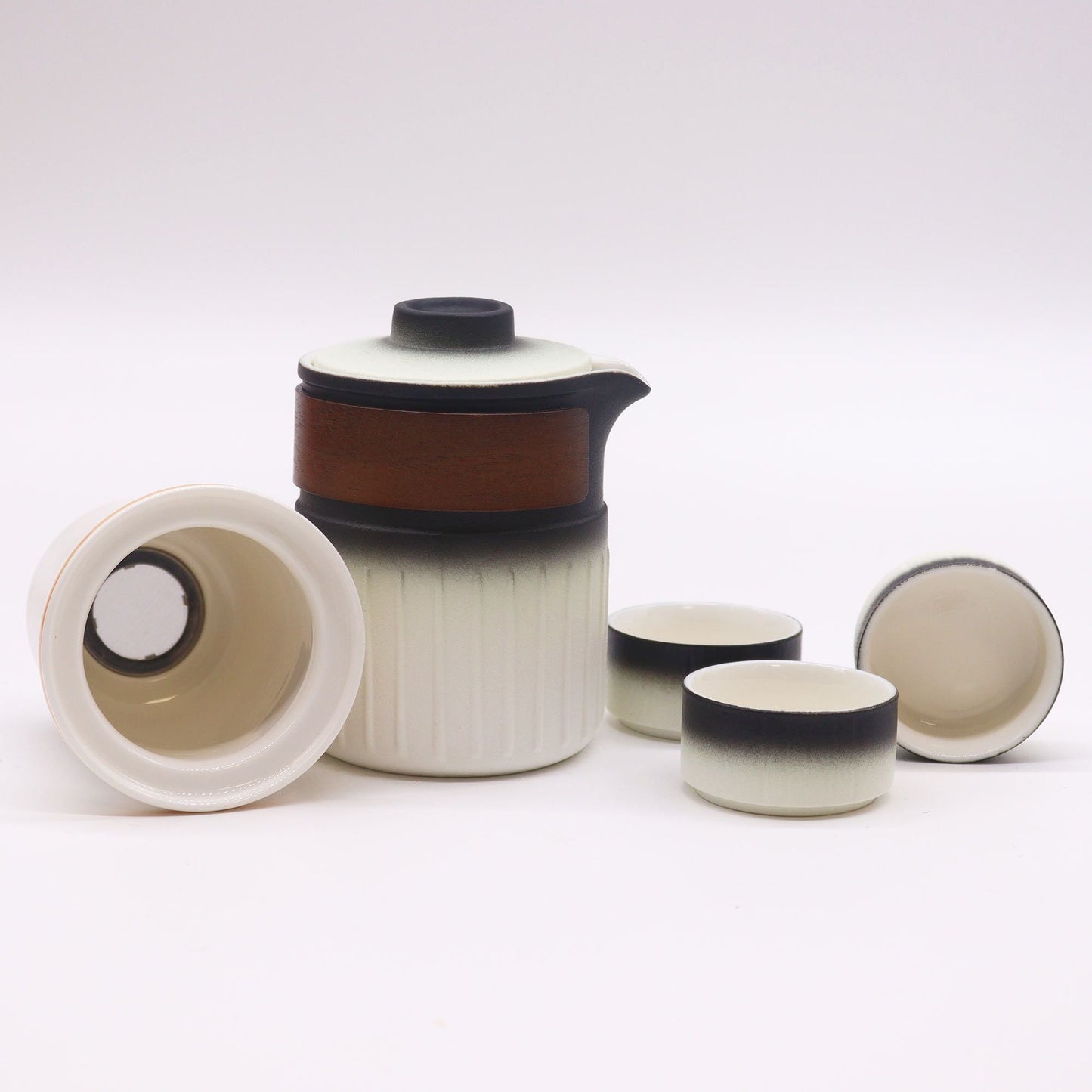 Ceramic Herbal Teapot Set – Travel Pack with gradient ceramic teapot, removable infuser, and matching cups