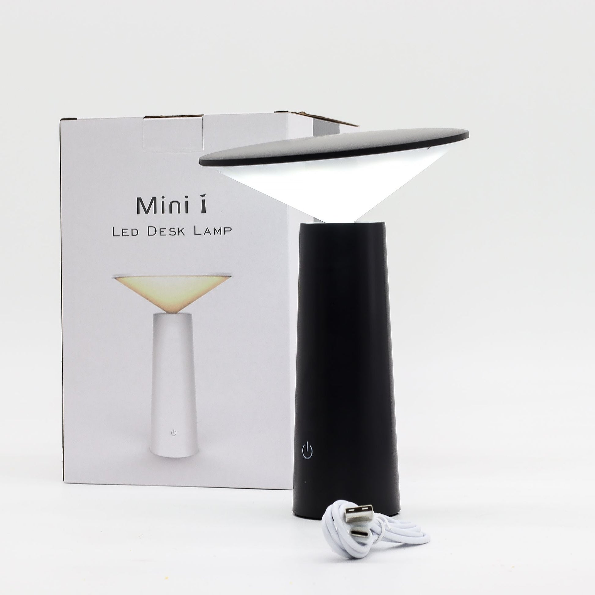 Keramisk & metall svart svamp-touchlampa – USB-C-uppladdningsbar svart touch LED-skrivbordslampa med USB-C-kabel och butikskartong