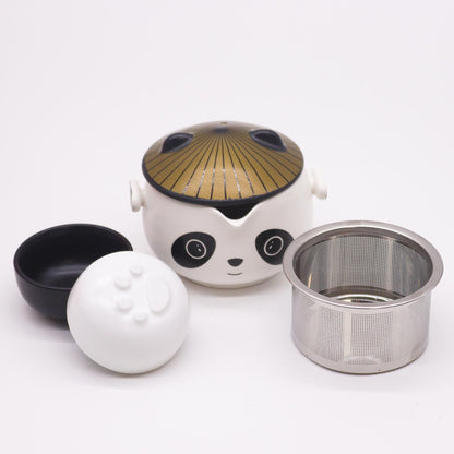 Ceramic Herbal Teapot Set – 2 Cups & Travel Case panda ceramic teapot with lid and stainless steel infuser insert