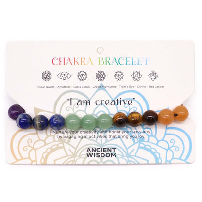 Chakra String Bracelets – 21 Stones con 21 cuentas de gemas naturales en cordón ajustable, pulsera de chakras sobre tarjeta "Chakra Bracelet"