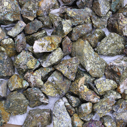 Chalcopyrite Mineral Collection – Approx. 80 Pieces rough chalcopyrite stones with metallic gold iridescent surface