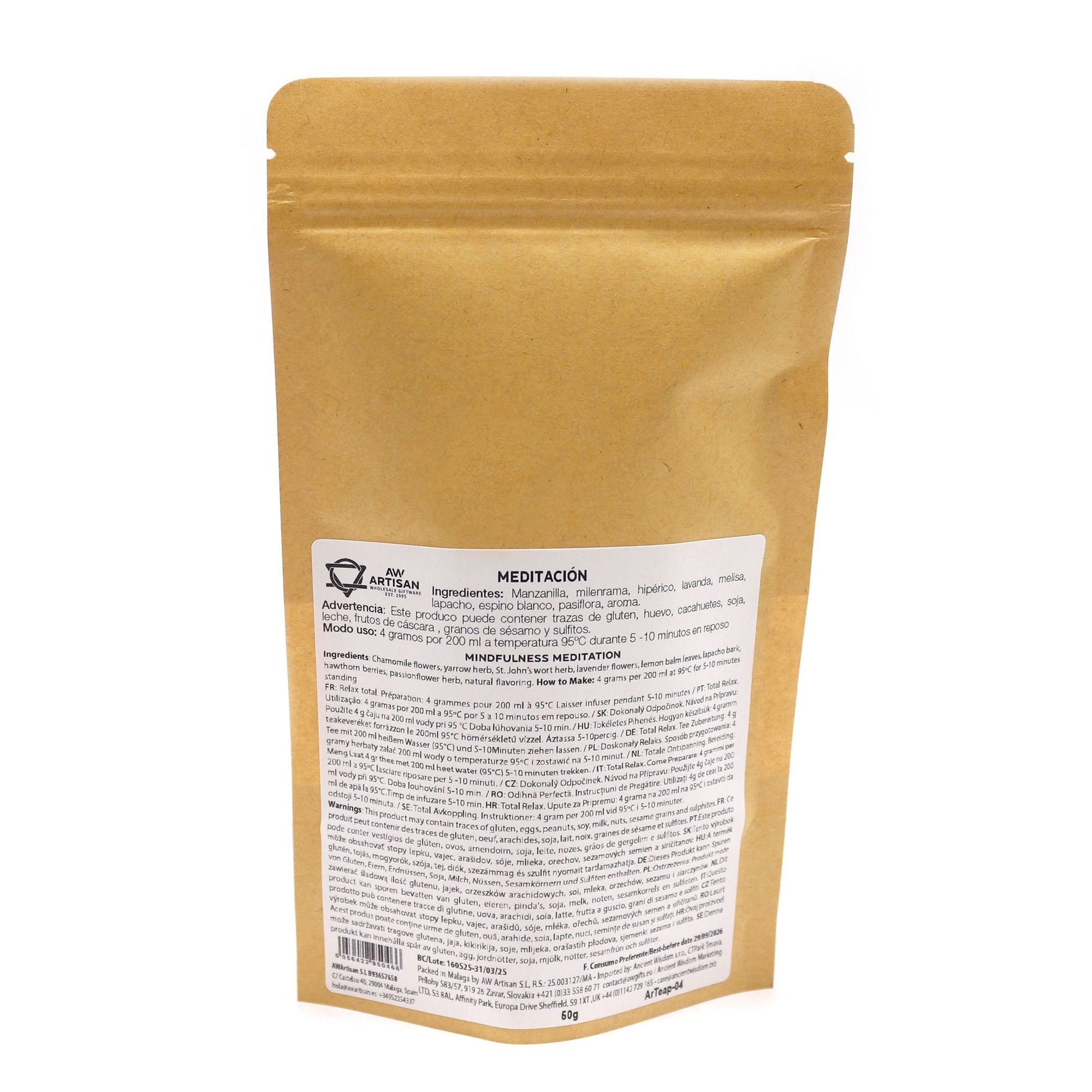 Alt Tag: Chamomile Herbal Tea Infusion – 50G pouch, herbal tea blend with chamomile, lavender and lemon balm, back label view