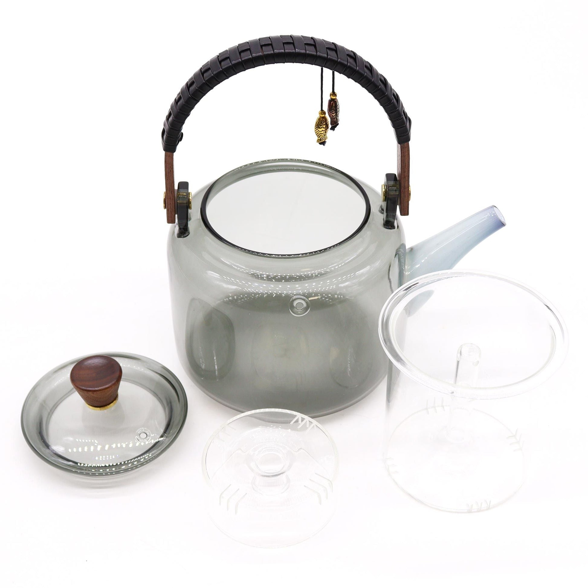 Charcoal Glass Infuser Teapot – 1000ML with glass lid, clear infuser insert, and handle, shown on white background