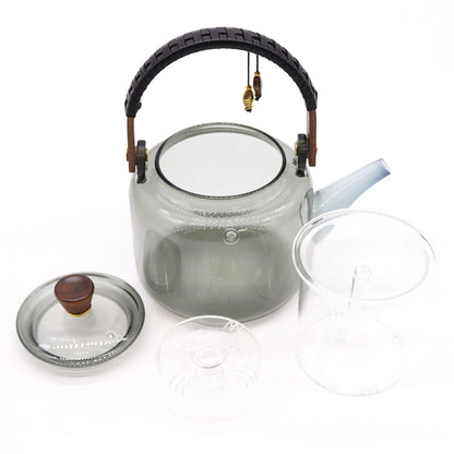 Charcoal Glass Infuser Teapot – 1000ML with glass lid, clear infuser insert, and handle, shown on white background