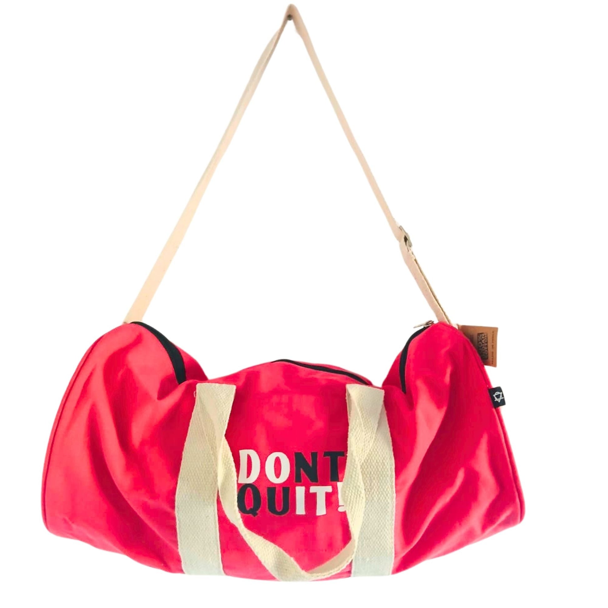 Cherry Pink Gym Bag – 100% Cotton, bolsa de gimnasio rosa cereza con asas de lona y correa larga, vista frontal