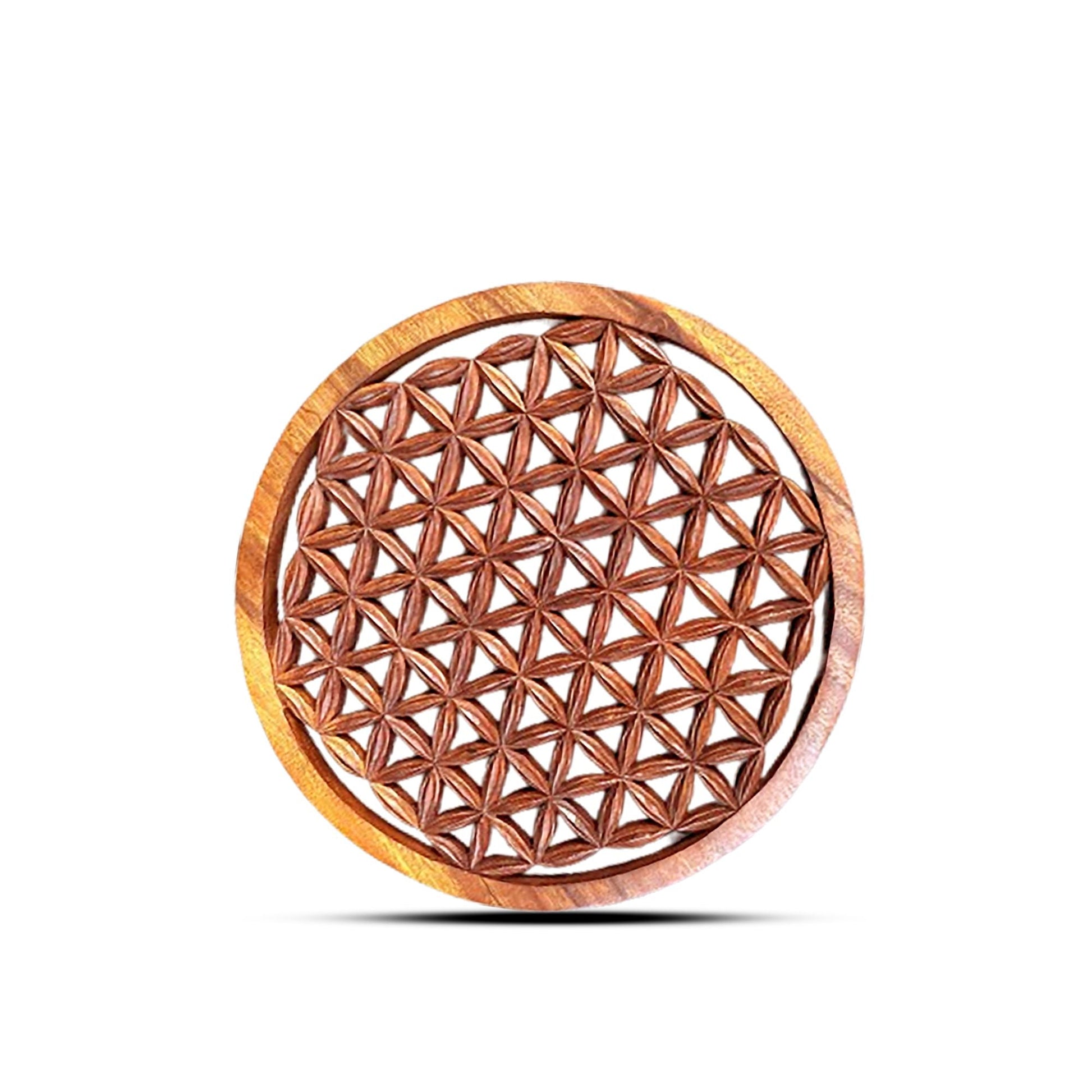 Chic Wooden Flower of Life Panel – 30 CM, panel decorativo de madera tallada con diseño Flower of Life, hecho en Indonesia