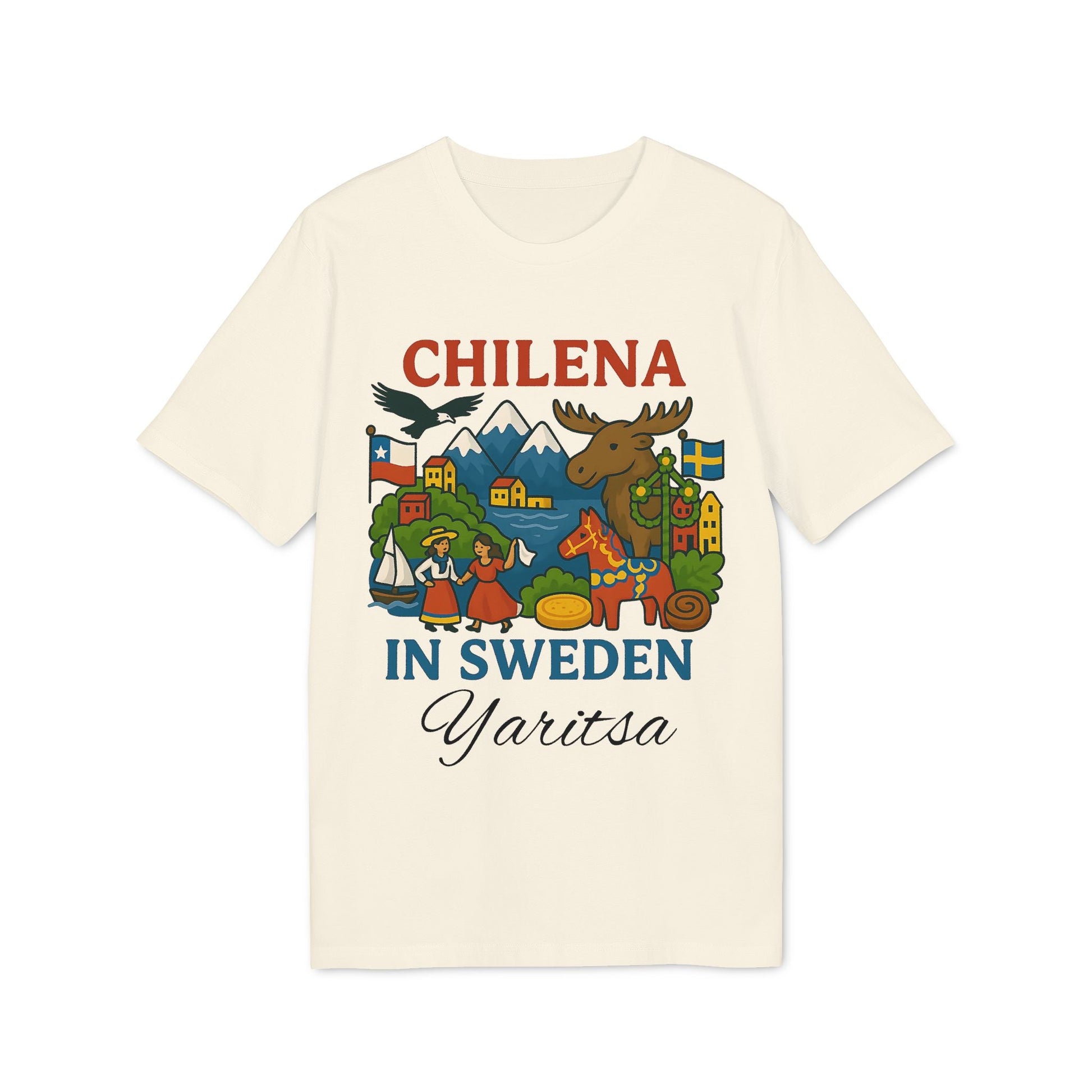 Chilena Sweden Personalized With Name 100% Organic Cotton T-Shirt with “Chilena in Sweden” graphic and custom name Yaritsa