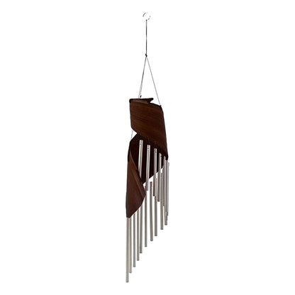 Alt Tag: Chocolate Coconut Leaf Wind Chimes – 50x13 CM, handcrafted Bali coconut leaf wind chime with metal tubes, hanging decor