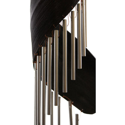 Alt Tag: Chocolate Coconut Leaf Wind Chimes – 50x13 CM with coconut leaf top and hanging metal tubes, handcrafted Balinese decor