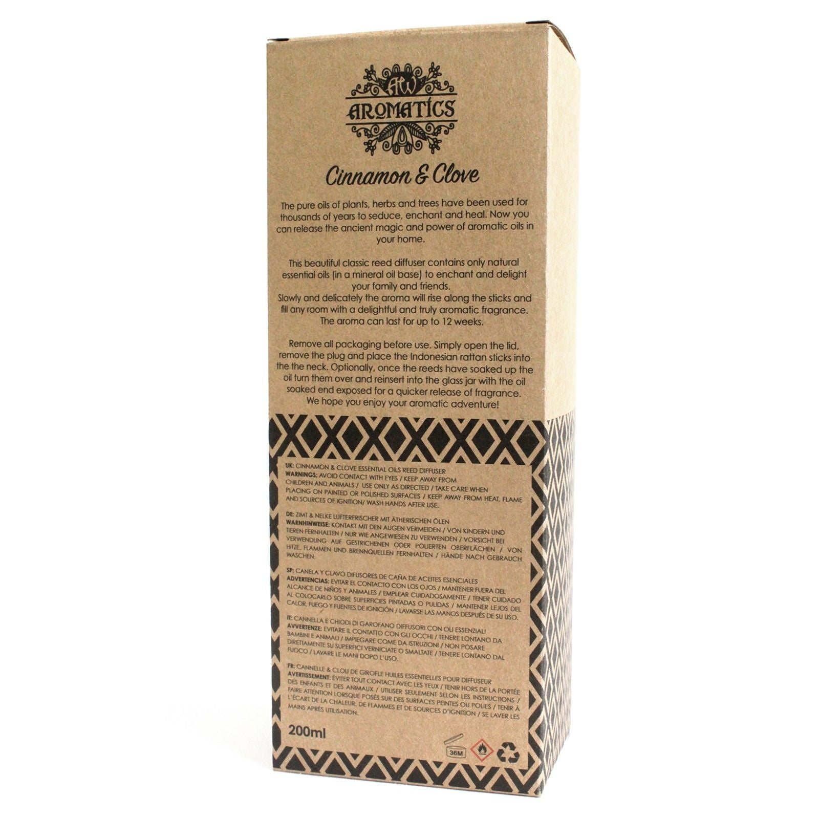 Zimt- & Nelken-Duftstäbchen-Diffusor – 200ML Aromatics Duftstäbchen-Diffusor-Box, Zimt- und Nelkenduft, 200 ml