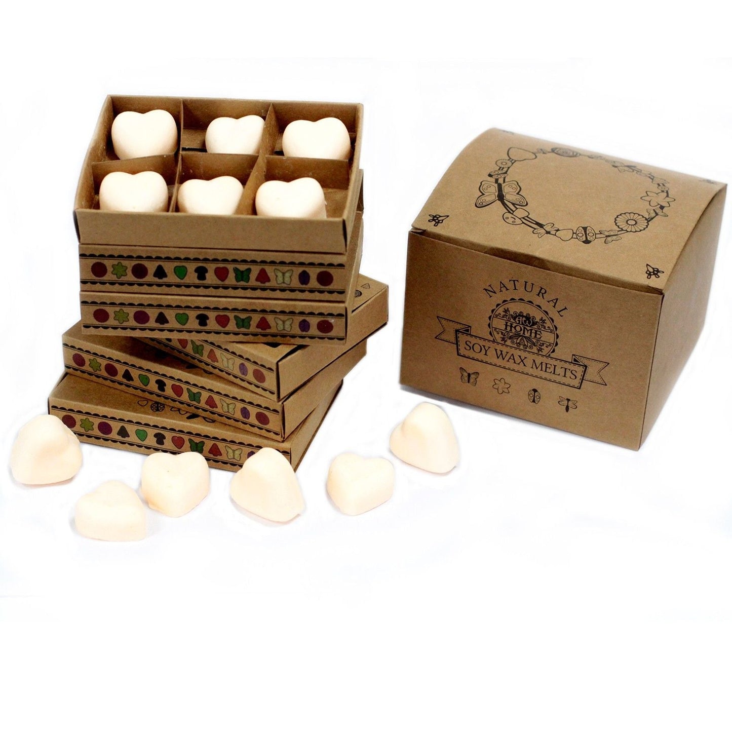 Kanel & apelsin lyxiga wax melts – presentset med 6 i kraftpresentask, hjärtformade wax melts i sojavax, set med sex delar