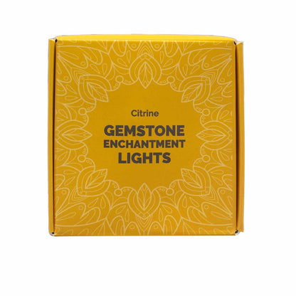 Alt Tag: Citrine Gemstone Enchantment Lights – Decorative String product box in yellow with floral pattern and “Citrine Gemstone Enchantment Lights” text