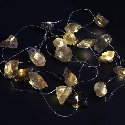 Citrine Gemstone Enchantment Lights – Decorative String with natural citrine stones on warm white LED wire string lights