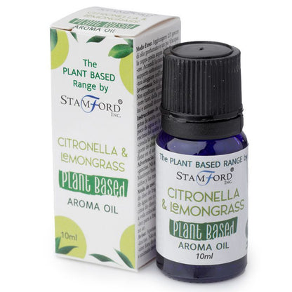 Alt Tag: Citronella Lemongrass Aroma Oil – 44G, aceite aromático plant-based Citronella & Lemongrass en frasco con caja, 10 ml