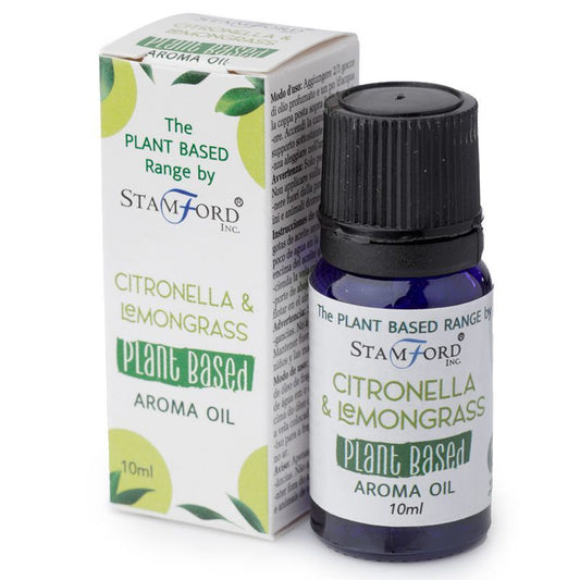 Alt Tag: Citronella Lemongrass Aroma Oil – 44G, aceite aromático plant-based Citronella & Lemongrass en frasco con caja, 10 ml