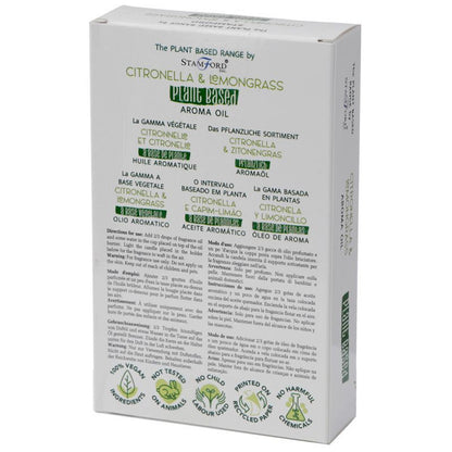 Alt Tag: Citronella Lemongrass Aroma Oil – 44G planta-based aroma oil caja, fragancia citronella y lemongrass para difusor, 44 g