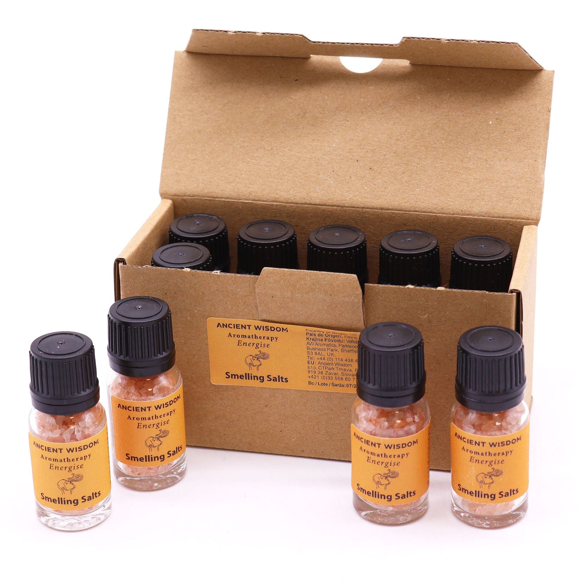 Alt Tag: Citrus Aromaaroma Smelling Salt – 42 G set de frascos de sales aromáticas cítricas en caja de cartón, aroma limón y naranja