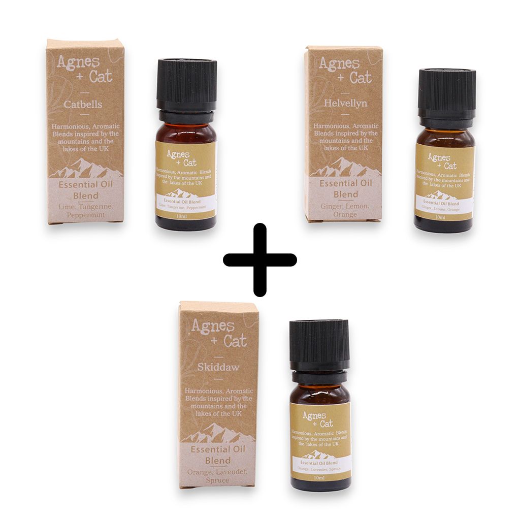 Alt Tag: Citrus Uplift Essential Oil Blends – Set of 3 con tres botellas de aceite esencial y cajas, aroma cítrico para difusor en hogar u oficina